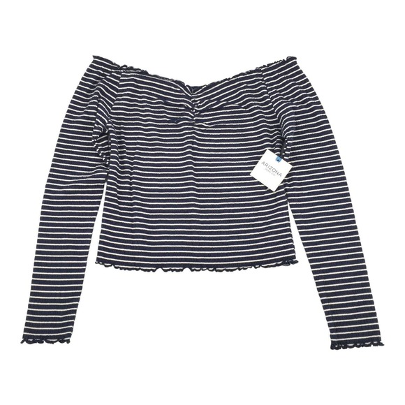 NWT Arizona Jean Co Striped Long Sleeve Crop Top Size Large Womens Blue White L - Picture 1 of 7
